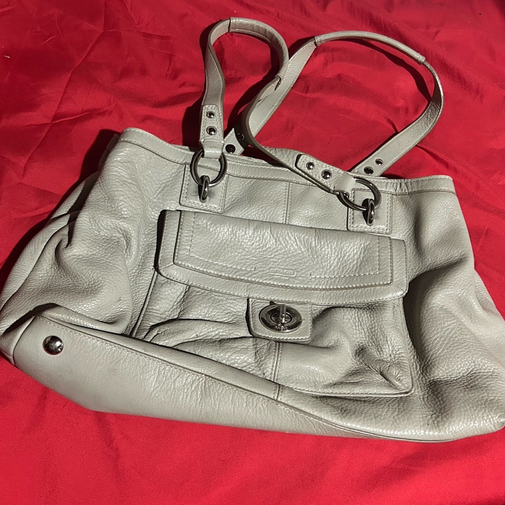 Coach Light Gray Leather Shoulder Bag
